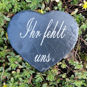 Slate heart 18.5 x 21 cm with laser engraving - All Saints Day funeral grave - We miss you