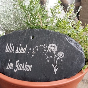 Panneau de jardin - ardoise avec gravure - fait main 20 x 10 cm