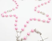 Rosary pink white cross ave Maria Our Father 39 s prayer decoration church counting chain modern prayer chain protection girl baptism birth star child
