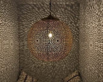 Superb Large Moroccan Ceiling - Pendant Light ; Round Globe lamps ; Moroccan Lighting , New Home decor Lighting ; Handmade Engraved Lamp .