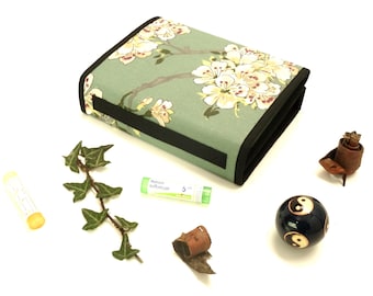 "Japan" homeopathy pouch for storing 15 to 200 Boiron tubes. Handmade storage for natural homeopathic remedies.