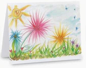 Whimsical Flowers Note Card with envelope, 5.5x4" (blank inside)