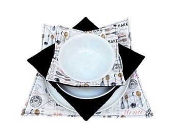 Microwave Bowl Cozy Holder, Cotton Fabric, Set or Single (S, M, L)