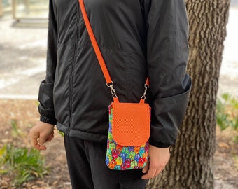 Cotton Fabric Crossbody Cell Phone Bag with Key Ring