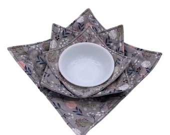 Floral Microwave Bowl Cozy Set, Reversible Cotton Hot Pad