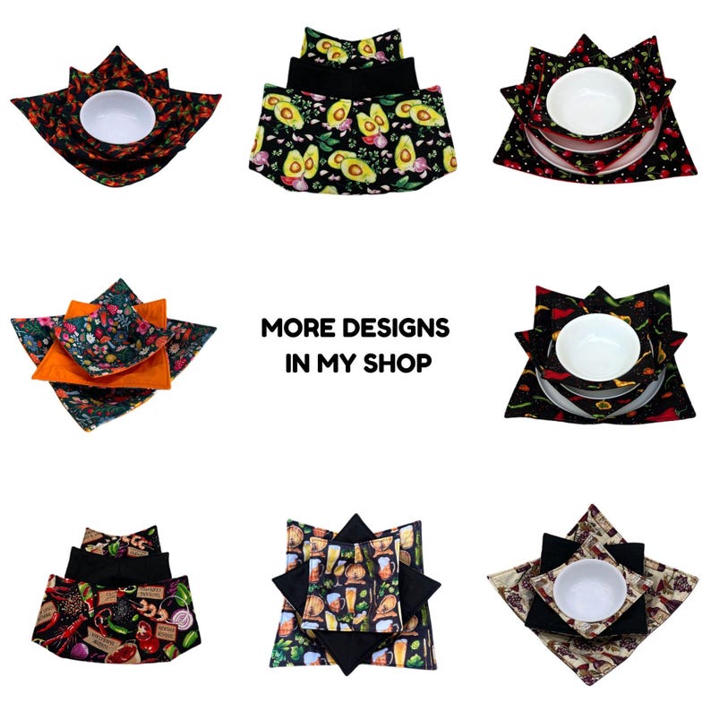Microwave Bowl Cozy Set or Single (S/M/L), Large Bowl/Plate, 100% Cotton Hot Dish Holder Bild 14