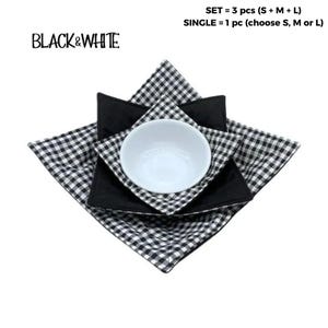 Black White Gingham Bowl Cozy, Microwave Safe Cotton Holder (Set or Single)