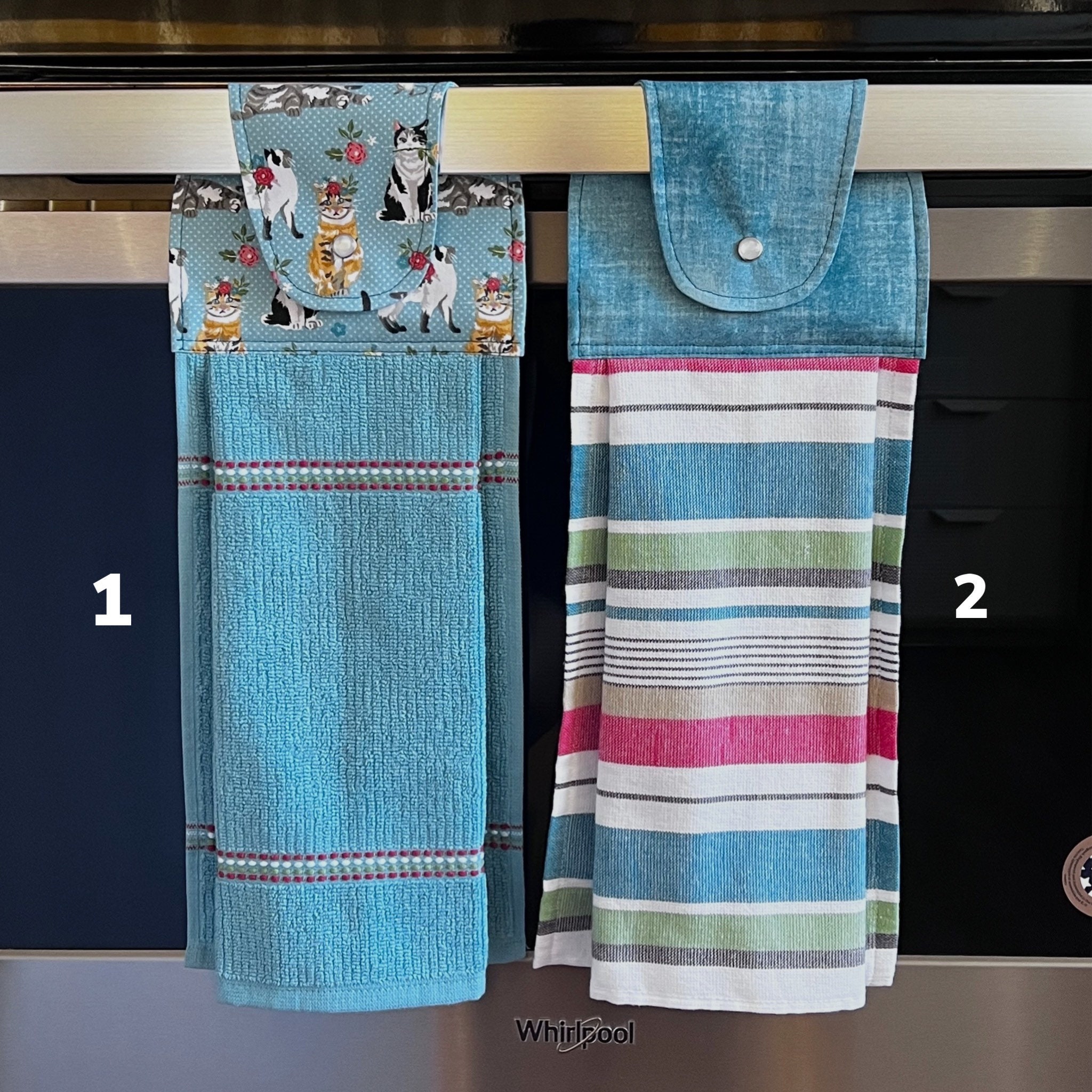 Hanging Towel, Cherry Kitchen Towel, Snap on Towel, Red Kitchen Towel, Snap  on Hand Towel, Oven Door Towel, Stay Put Towel 