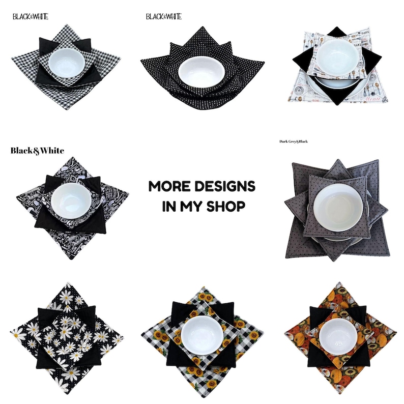 Microwave Bowl Cozy Set or Single (S/M/L), Large Bowl/Plate, 100% Cotton Hot Dish Holder Bild 10
