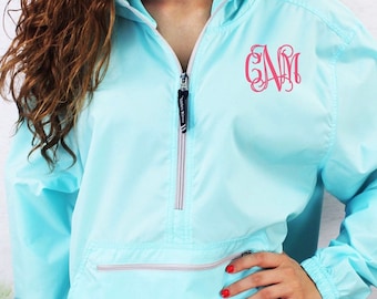 Monogrammed Rain Pullover: Charles River Pack-N-Go Windbreaker, Quarter Zip