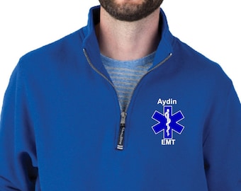 EMT EMS PARAMEDIC Charles River Fleece Quarter Zip Pullover - Medical Worker Quarter Zip Sweatshirt - Emt, Ems, Paramedic Pull Over,