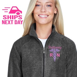 Custom Embroidered Caduceus Nurse Jacket, Personalized Nurse Fleece Jacket, Nurse Jacket, Registered Nurse Jacket, Nurse Grad Gift