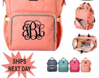 FREE SHIPPING!! Monogrammed Diaper Bag Backpack, Multi Functional Diaper Bag Backpack, Mummy Monogrammed Baby Diaper Bag, Baby Shower Gift