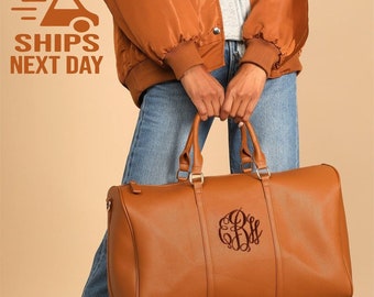Monogram Vegan Leather Weekender Duffel Bag: Personalized Travel Bag