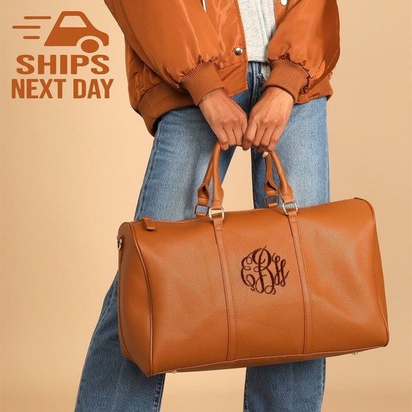 Monogram Vegan Leather Overnight Duffel | Monogrammed Leather Weekender Duffle Bag | Gift for Her, Gift for Him | Monogram Logan Duffel Bag