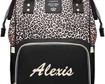 Monogrammed Leopard Print Diaper Bag Backpack: Large Capacity Travel Nappy Bag