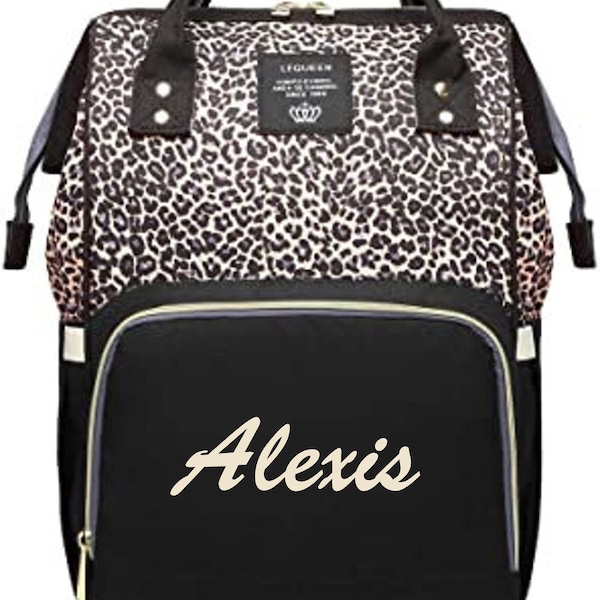 Monogrammed Leopard Print Diaper Bag Backpack, Multi Functional Leopard Bag Backpack, Maternity Nappy Bag Baby Diaper Bag  for Mom Dad