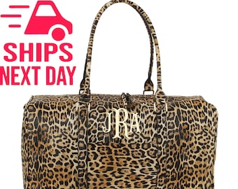 Monogrammed Leopard Duffel Bag: Cheetah Print Overnight Carry-On