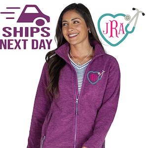 Monogrammed Nurse Full Zippered Jacket Sweatshirt | Personalized Nurse Fleece Jacket | Personalized Ladies Nurse/Doctor Heart Stethoscope