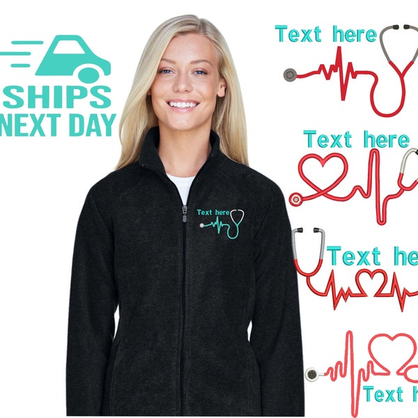 Personalized Nurse Fleece Jacket | Monogrammed Fleece Jacket | Full Zip Jacket | Gifts for Her | Nurse CUSTOM Jacket | STETHOSCOPE Jacket