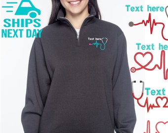 Personalized nurse heartbeat stethoscope quarter zip pullover | Monogrammed nurse 1/4 zip jacket | Graduation gift for nursing student