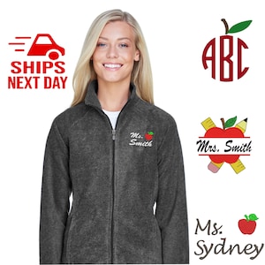 Teacher Fleece Jacket | Monogrammed Fleece Jacket | Full Zip Jacket | Gifts for Her | Teacher CUSTOM Gift Jacket | Teacher Name Apple Jacket