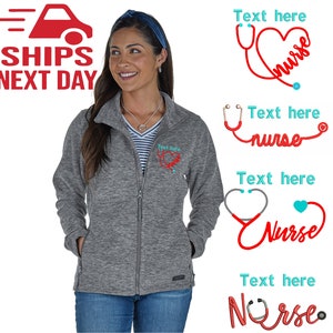 Charles River Personalized RN Full Zip Jacket | Gift for Nurse | Monogrammed Nurse Full Zippered Fleece | Nurse STETHOSCOPE Heart Jacket