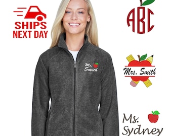 Teacher Fleece Jacket | Monogrammed Fleece Jacket | Full Zip Jacket | Gifts for Her | Teacher CUSTOM Gift Jacket | Teacher Name Apple Jacket