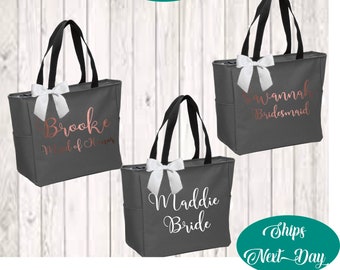 Personalized Bridesmaid Tote Bags: Set of 6 Bridal Party Gifts