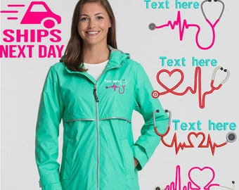Monogrammed Nurse Rain Jacket: Stethoscope Embroidered Charles River Rain Coat