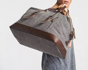 Personalized Canvas Duffle Bag: Leather Accents, Monogrammed Weekender