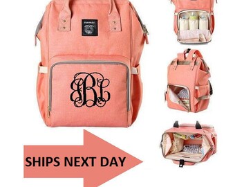 FREE SHIPPING!! Diaper Bag Backpack, Mummy Monogrammed Baby Diaper Bag Backpack, Personalized Diaperbag Backpack, Customized Dipar Bag