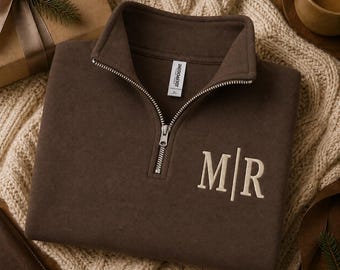 Embroidered Monogram Quarter Zip Sweatshirt: Personalized Pullover