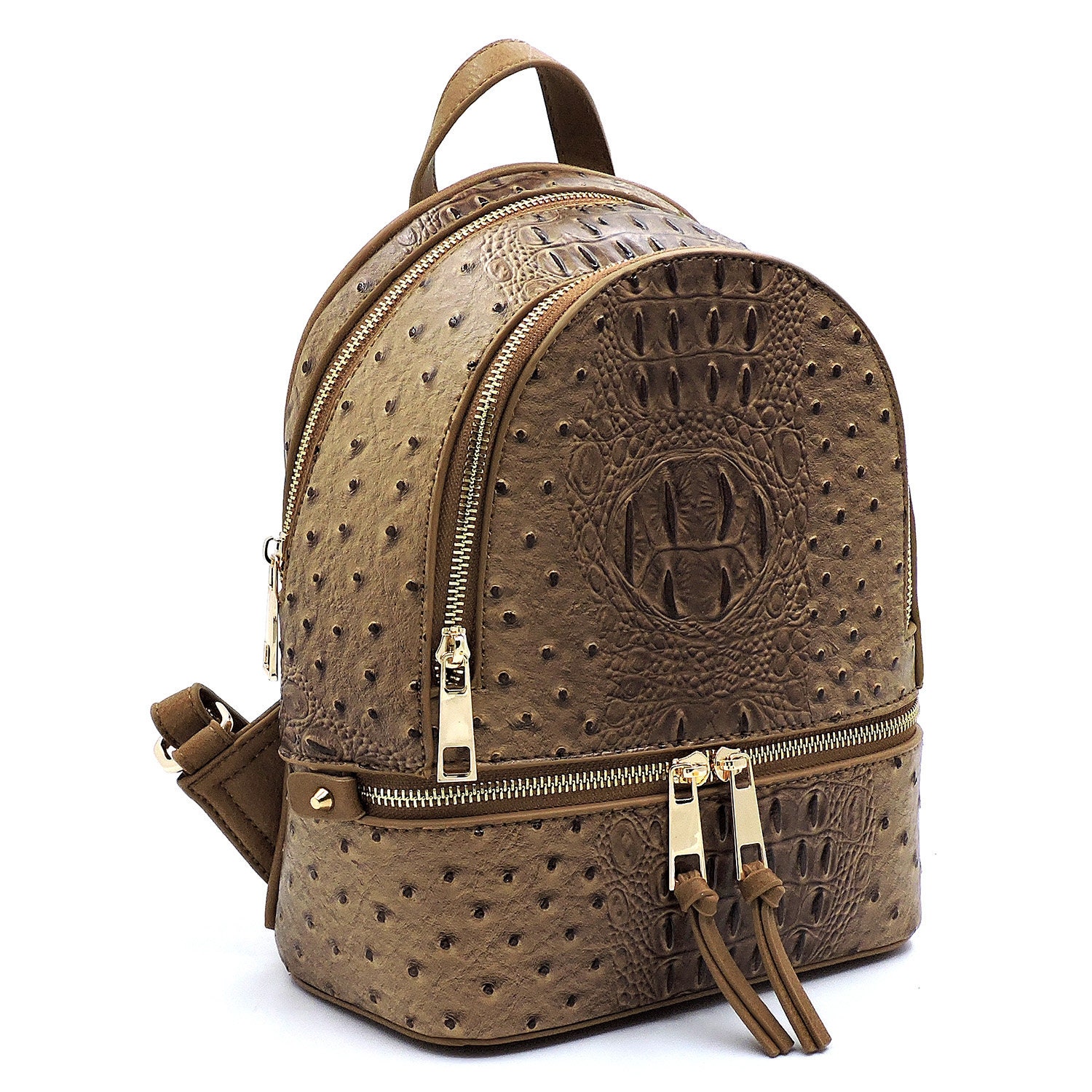 Monogrammed Ostrich Croc Vegan Leather Backpack and Wallet 