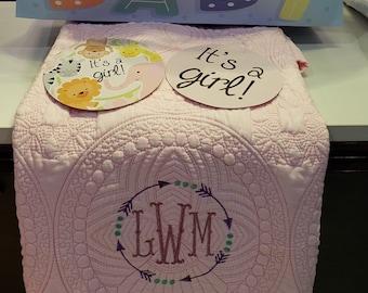 Babyquilt met monogram | Gepersonaliseerde katoenen deken cadeau pasgeborene