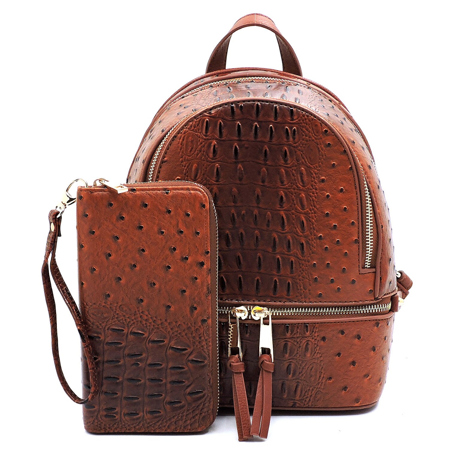 Monogrammed Ostrich Crocodile Vegan Leather Backpack  display picture 2