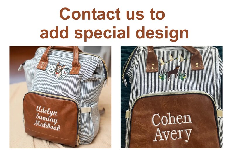 Monogrammed Seersucker Diaper Bag Backpack: Large Capacity Travel Nappy Bag image 10