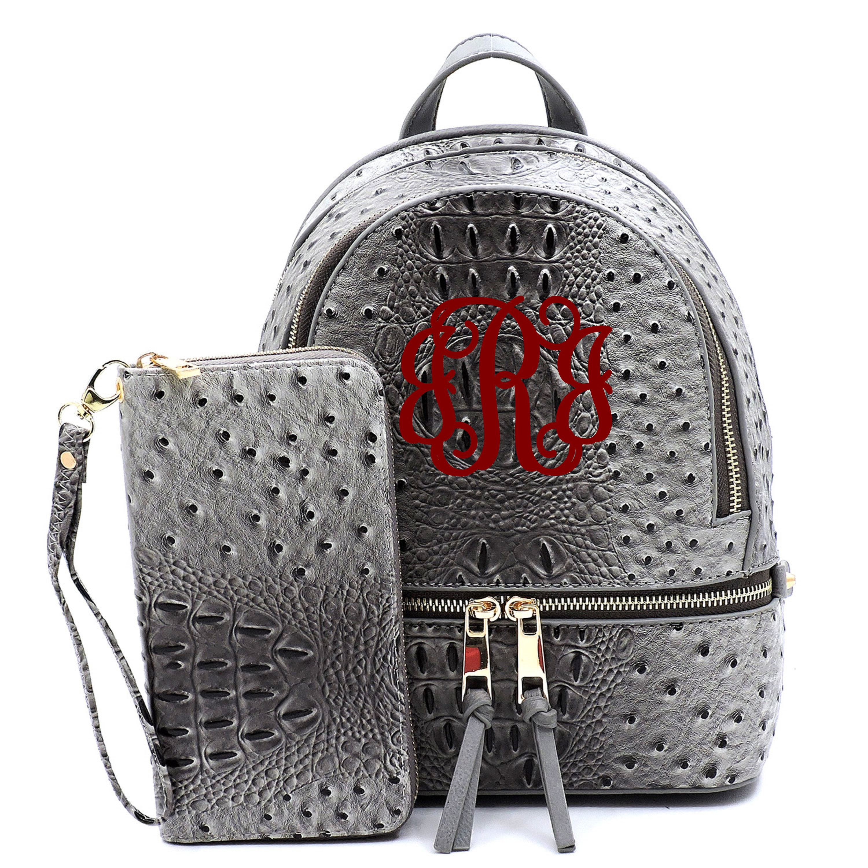 Monogrammed Ostrich Crocodile Vegan Leather Backpack With  display picture 1