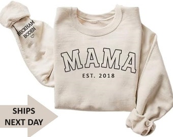 Custom Mama Crewneck Sweatshirt with Names on Sleeve | Personalized Mama Sweatshirt | Mama Sweatshirt personalized Gift | Mother Sweaters
