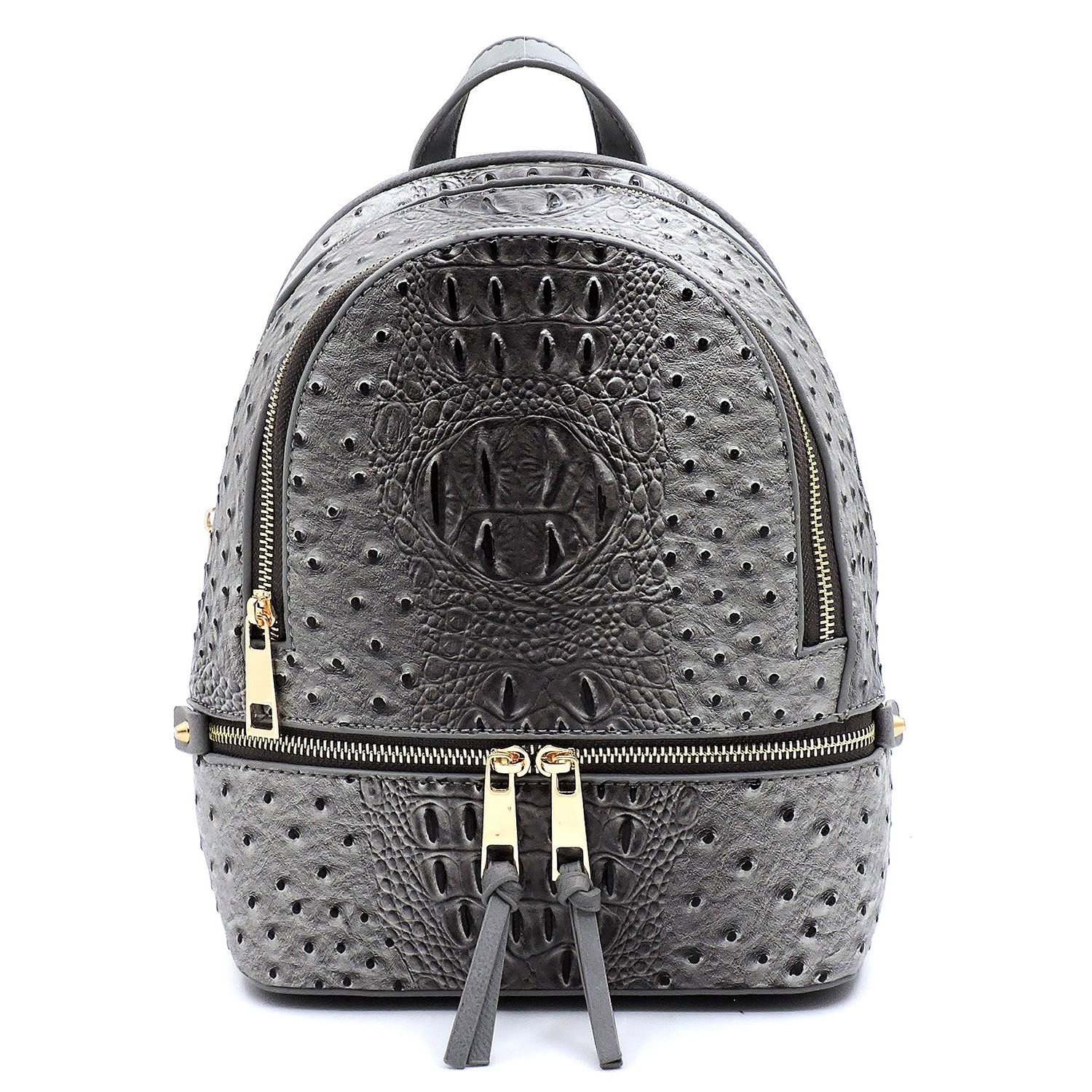 Olive Green Faux Ostrich & Croc Texture Mini Backpack and Wallet Monogrammed Ostrich Crocodile Vegan Leather Backpack With  main image 4