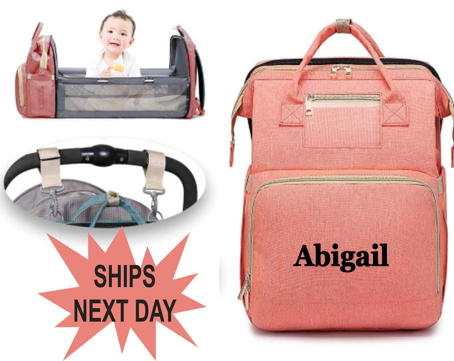 Monogrammed Diaper Bag Backpack Baby Portable Bed Diaper Bag Etsy