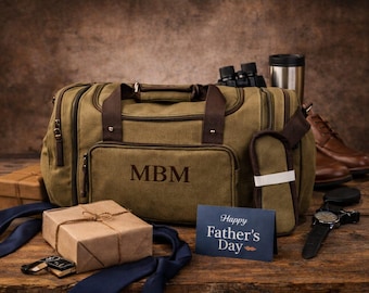 Personalized Canvas Duffle Bag for Men | Monogrammed Overnight Weekender| Expandable Gym Travel Bag