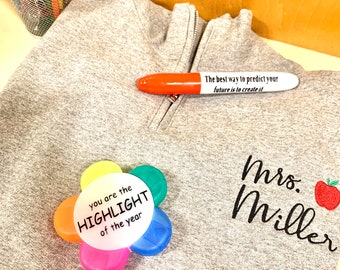 Personalized Teacher Quarter Zip Sweatshirt | Teacher Name and Apple Zip Pullover | Teacher Gift