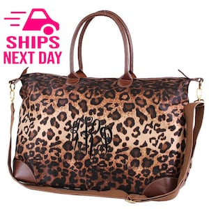 Personalized Leopard Overnight Tote Bag | Monogrammed Weekender Tote Bag | Leopard Bag | Custom Name Weekender | Large Monogram Tote Bag