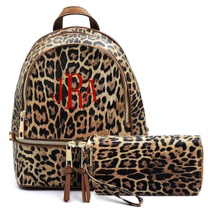 Monogrammed Leopard 2-in-1 Backpack Wallet Set| Monogram Personalized Backpack | Leopard Backpack Wallet Set | Backpack Purse