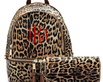 Monogrammed Leopard 2-in-1 Backpack Wallet Set Monogram 