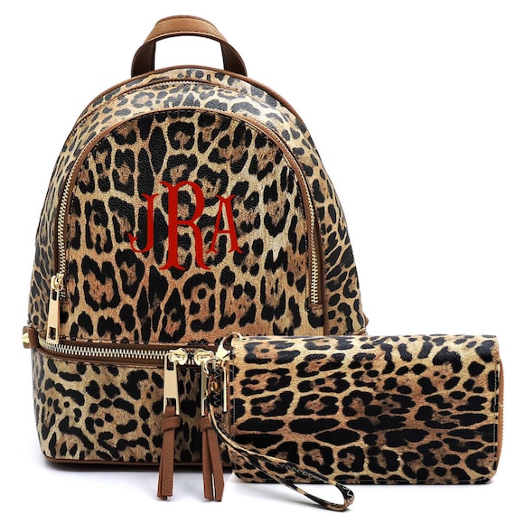 Monogrammed Leopard 2-in-1 Backpack Wallet Set Monogram 