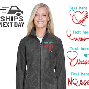 Personalized Nurse Fleece Jacket |Fleece Monogram Jacket | Full Zip Jacket | Gifts for Her | Nurse CUSTOM Jacket | STETHOSCOPE Jacket