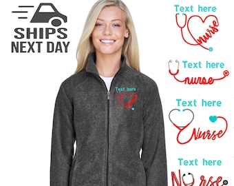 Personalized Nurse Fleece Jacket: Monogram Stethoscope Full Zip