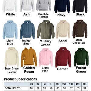 PERSONALIZED COUPLE HOODIE COLOR CHART AND SIZE CHART